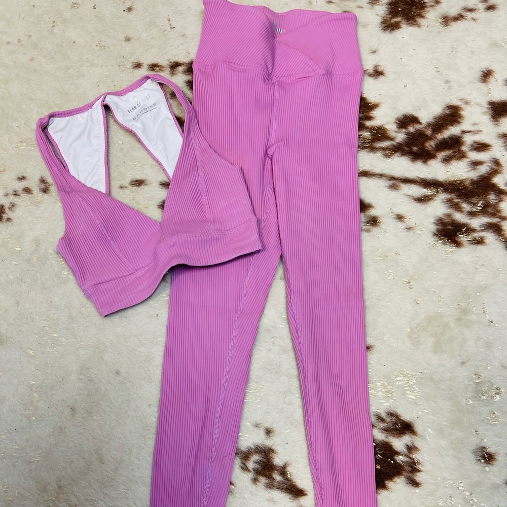 Year Of Ours x Bandier purple ribbed set